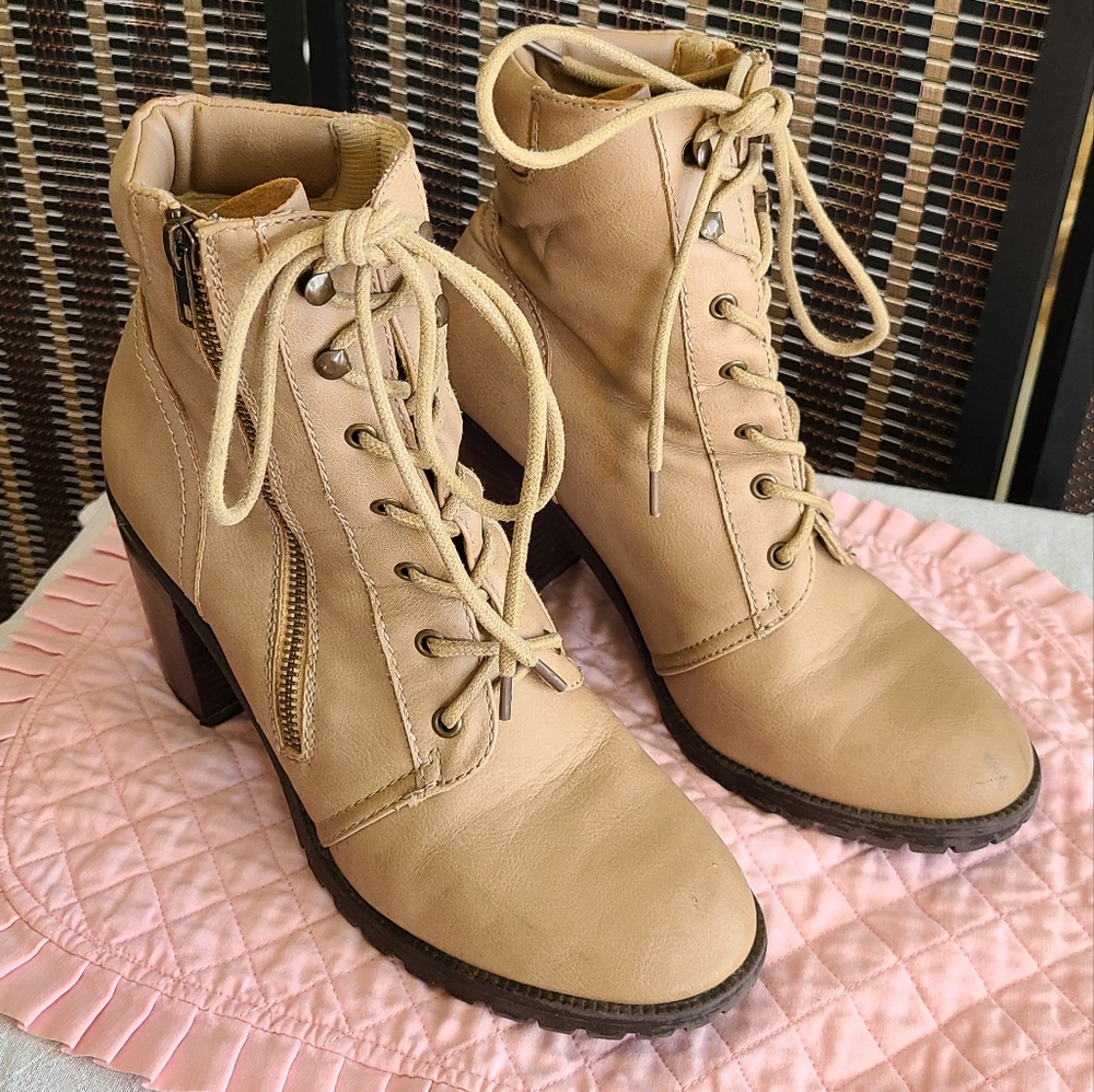 JustFab Heeled Boots in Sand
